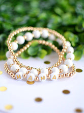 Load image into Gallery viewer, Cream and Gold MAMA word beaded bracelet set
