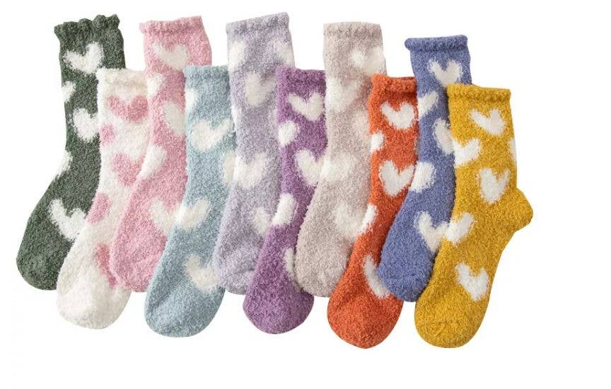 Heart Print Fuzzy Socks