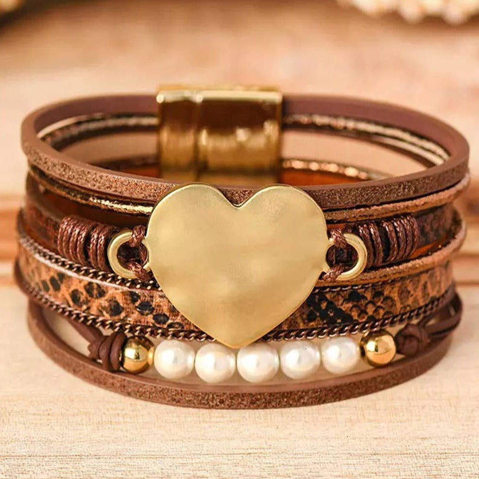 Heart & Pearls Leather Bracelet