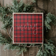 Load image into Gallery viewer, Merry Plaid Wood Sign 8x8
