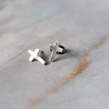 Load image into Gallery viewer, Tiny Silver Cross Studs

