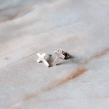 Load image into Gallery viewer, Tiny Silver Cross Studs
