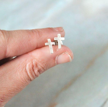 Load image into Gallery viewer, Tiny Silver Cross Studs
