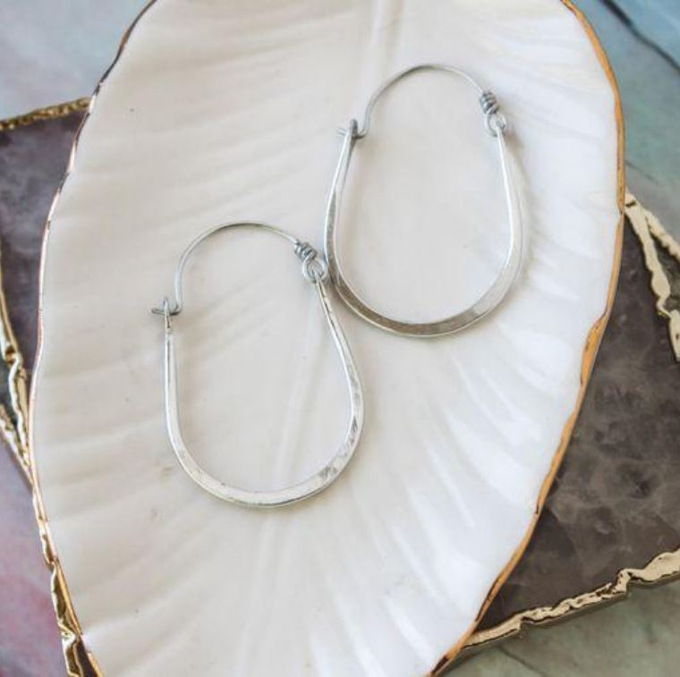 Hammered Silver Hoop Earrings
